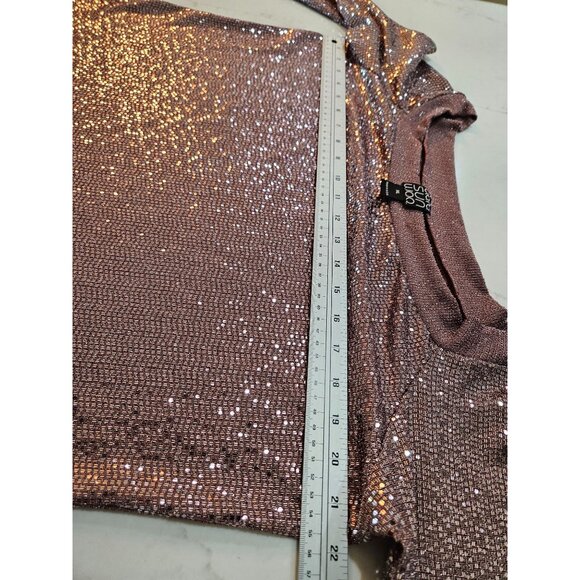 Clara SunWoo Top XL Rose Pink Shimmer Stretch Sequin Boat Neck Party Evening - Picture 9 of 10